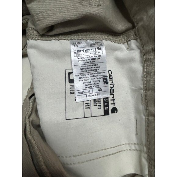 Carhartt Rugged Flex Relaxed Fit Canvas Work Short Mens Size 40 Tan Cargo New - Picture 8 of 9